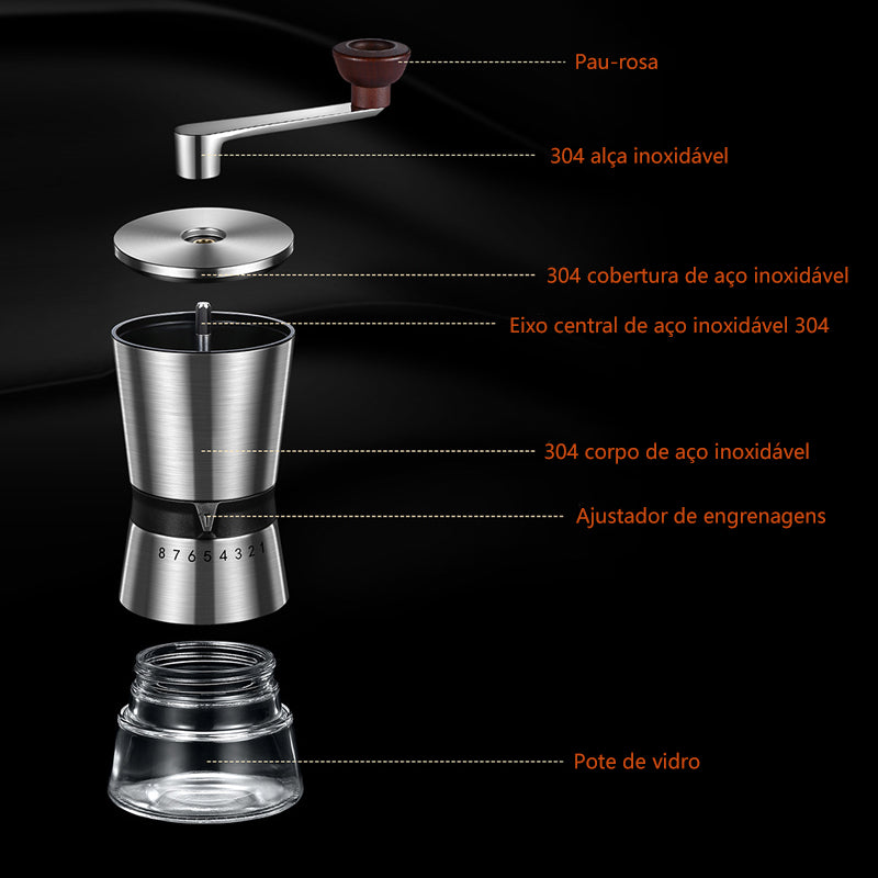 Exclusivo Moedor de Café Manual 8 níveis de moagem Tudo pra Café